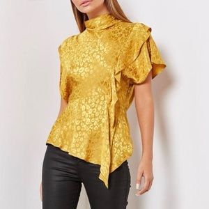BNWT Topshop Yellow Mustard Ruffled Leopard Blouse with Cowl Back